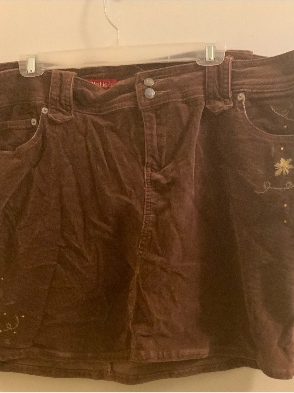 Vintage Y2K Embroidered Corduroy Mini Skirt in Dark Brown